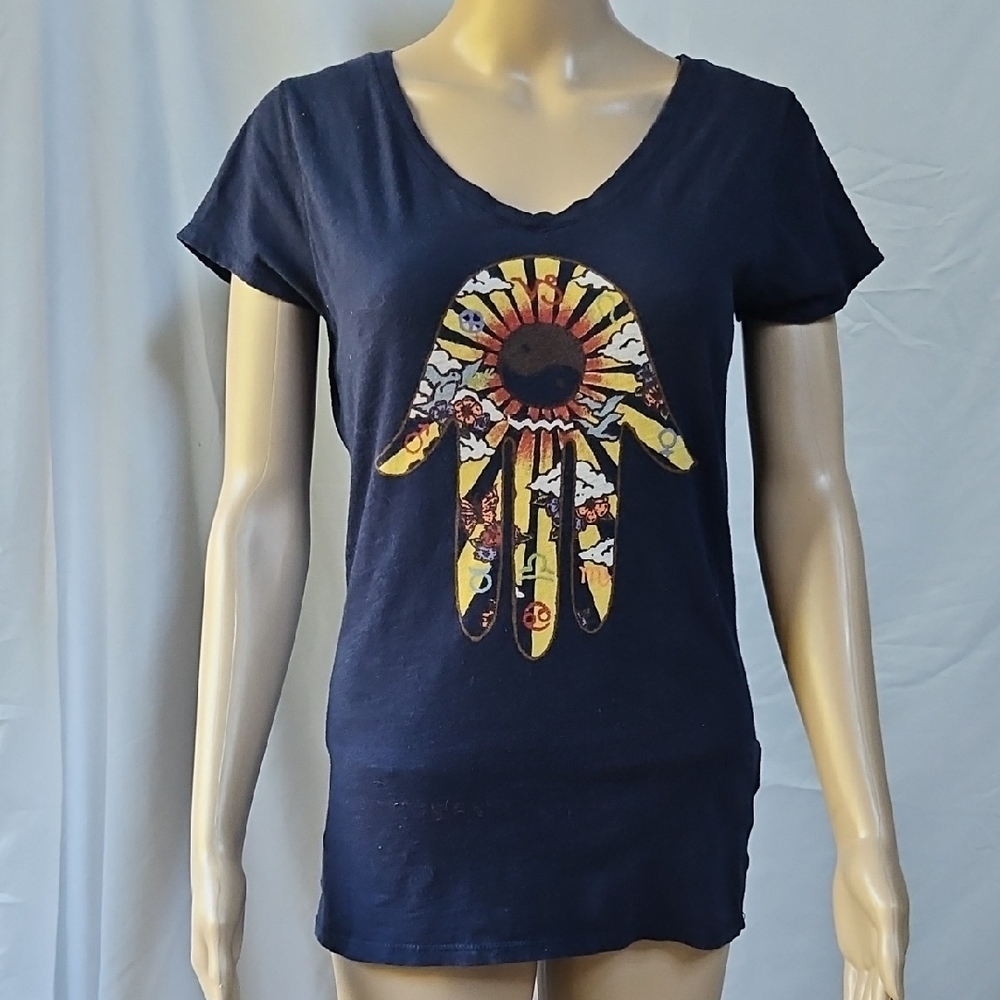 Lucky Brand Navy Tee with Sunburst Hand Design
